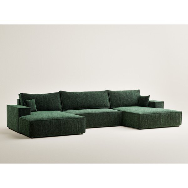 Ciemnozielony rozkładany/ze schowkiem narożnik z tkaniny szenilowej (w kształcie litery U) Kyoto – Maison de Rêve-image-2