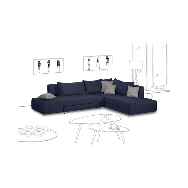 Niebieski rozkładany narożnik prawostronny Pashmina-image-1