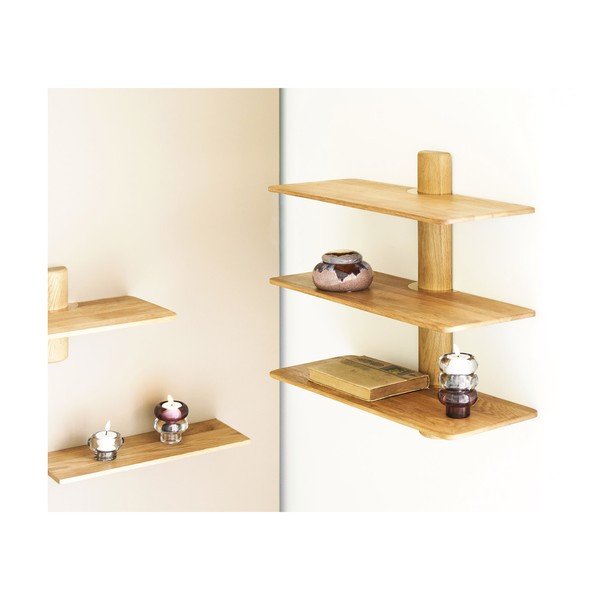 Wielopoziomowa półka z litego drewna dębowego w jasnym naturalnym kolorze 55 cm Calcata – House Nordic-image-1