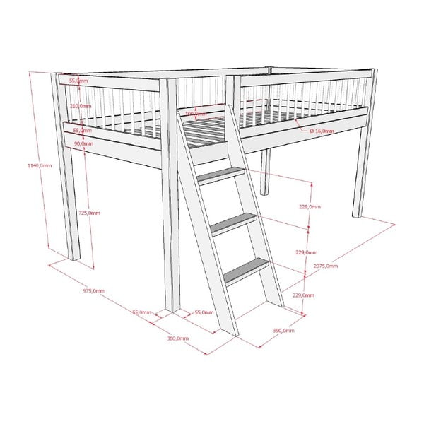 Białe podwyższone łóżko dziecięce z litego drewna bukowego 90x200 cm Forrest – Vipack-image-3