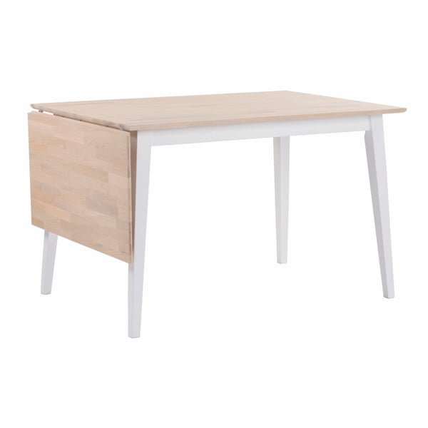 Matowy stół z drewna dębowego z opuszczanym blatem i białymi nogami Folke Mimi, długość 120-165 cm