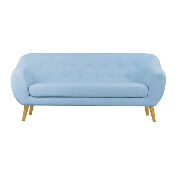 Niebieska sofa 3-osobowa z brązowymi nogami Scandizen Lola