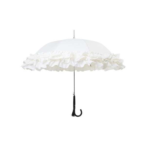 Biały parasol z czarną rączką Furbelows