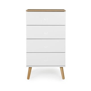 Biała komoda z nogami z drewna dębowego i 4 szufladami Tenzo Dot, szer. 55 cm