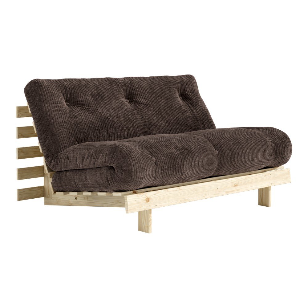 Ciemnobrązowa sztruksowa rozkładana sofa 140 cm Roots – Karup
