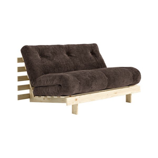 Ciemnobrązowa sztruksowa rozkładana sofa 140 cm Roots – Karup