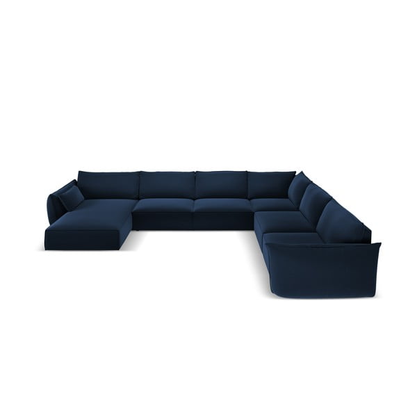 Ciemnoniebieski aksamitny narożnik (prawostronny/w kształcie litery U) Vanda – Mazzini Sofas