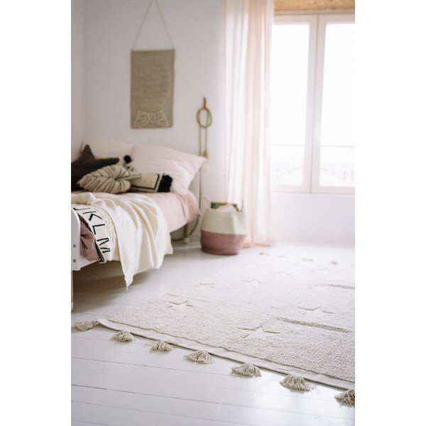 Beżowy bawełniany dywan dziecięcy tkany ręcznie odpowiedni do prania 120x175 cm Hippy Stars Natural – Lorena Canals-image-1