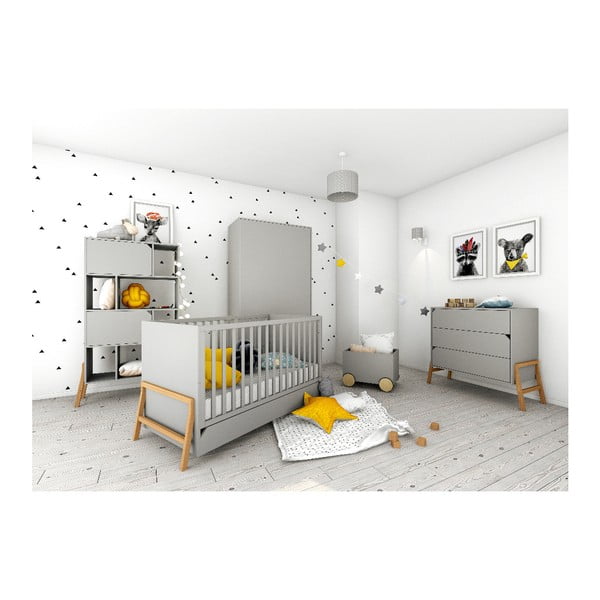 Szare łóżeczko dziecięce z szufladą BELLAMY Lotta, 70x140 cm-image-2