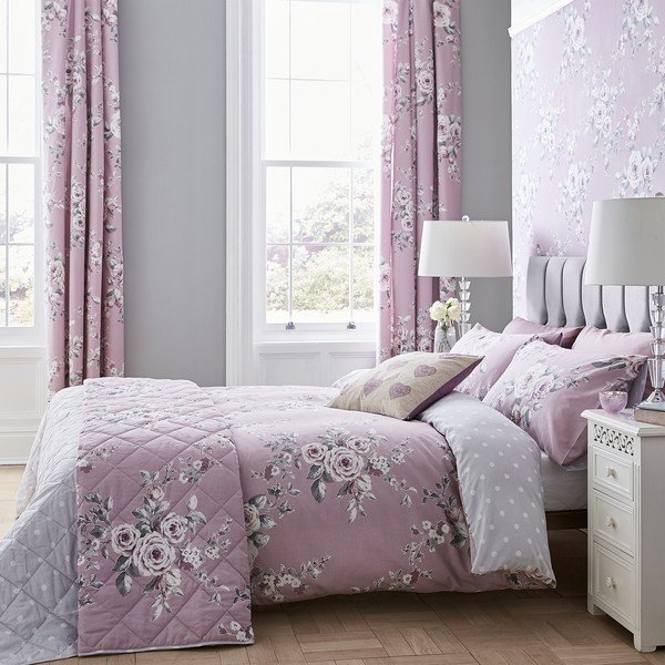 Jasnofioletowa pościel Catherine Lansfield Canterbury Rose, 200x200 cm-image-1