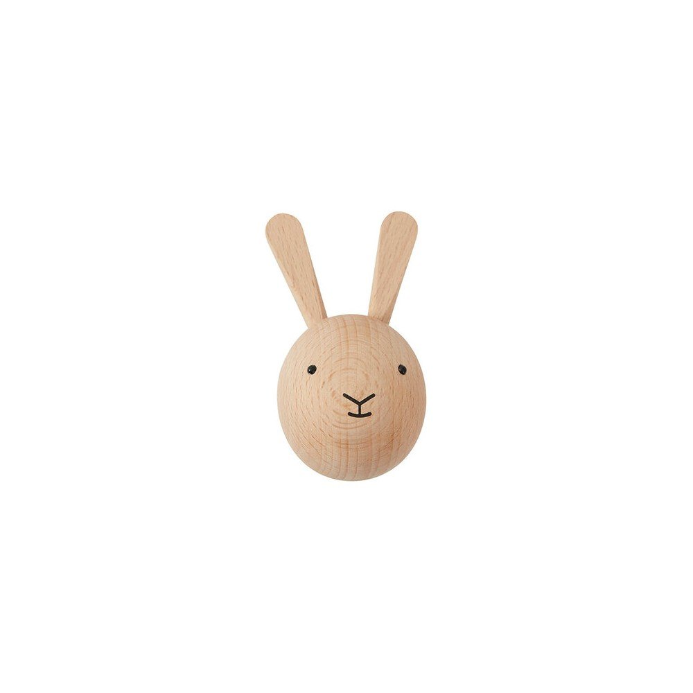 Ścienny haczyk z litego drewna bukowego w naturalnym kolorze Rabbit – OYOY Mini