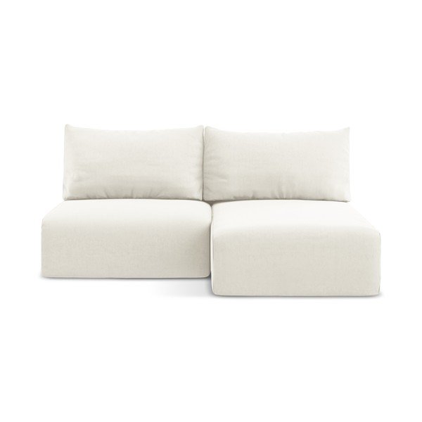 Kremowy aksamitny rozkładany/ze schowkiem narożnik (prawostronny/z szezlongiem) Kalena – Makamii