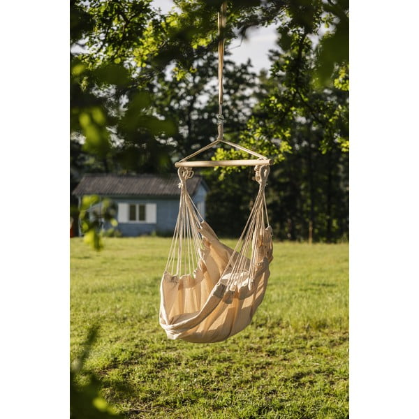 Kremowy tapicerowany wiszący fotel ogrodowy Tobago – Garden Pleasure-image-1