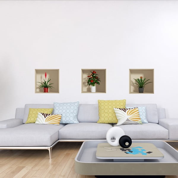 Zestaw 3 naklejek ściennych 3D Ambiance Flower-image-1