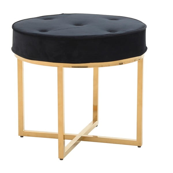 Czarny stołek z metalowymi nogami w kolorze złota InArt