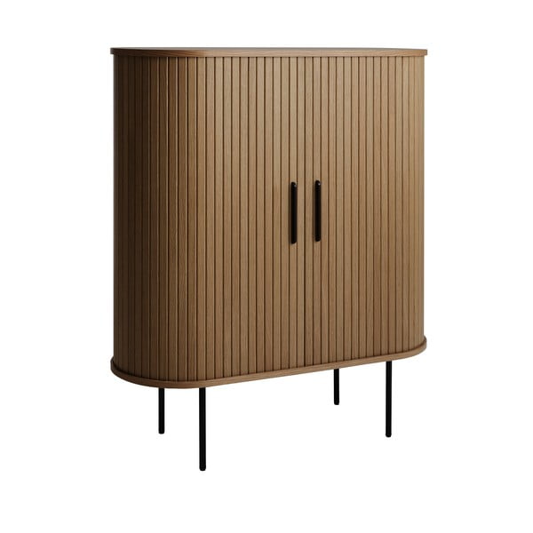 Brązowa szafka na wino w dekorze dębu z drzwiami przesuwnymi 100x118x40 cm Nola – Unique Furniture-image-4