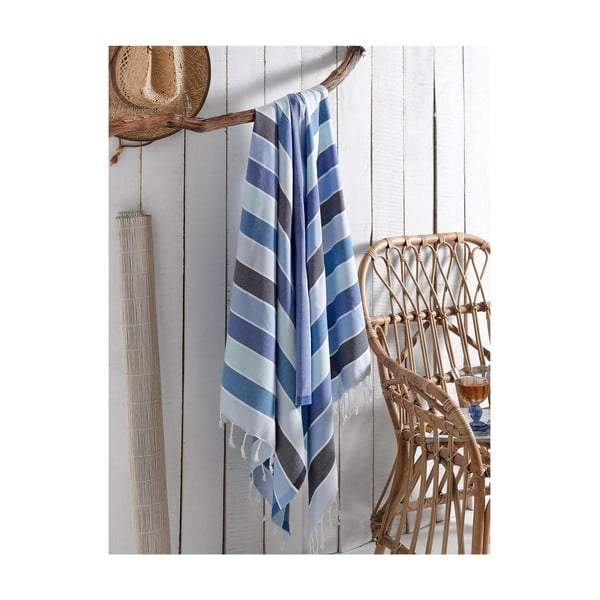 Niebieski bawełniany ręcznik, 180x100 cm