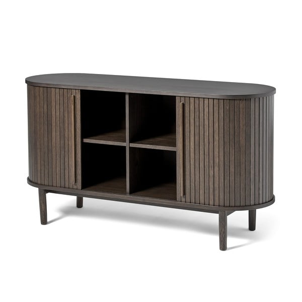 Brązowa komoda w dekorze dębu z drzwiami przesuwnymi 140x76x45 cm Meta – Unique Furniture-image-2