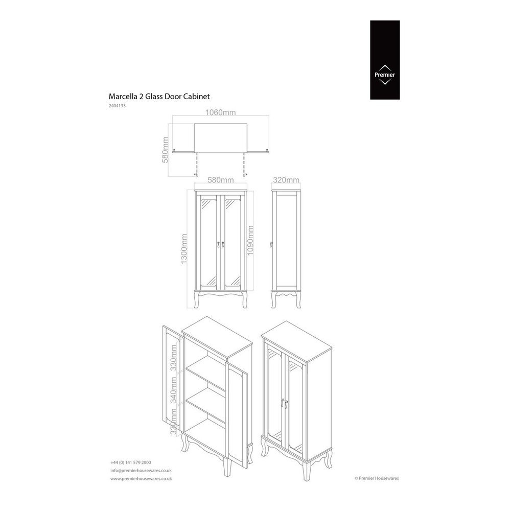 Biała witryna 58x131x32 cm Marcella – Premier Housewares (zdjęcie 6)
