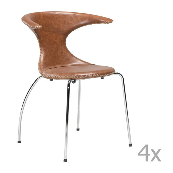Zestaw 4 brązowych krzeseł skórzanych z chromowanymi nogami DAN– FORM Flair