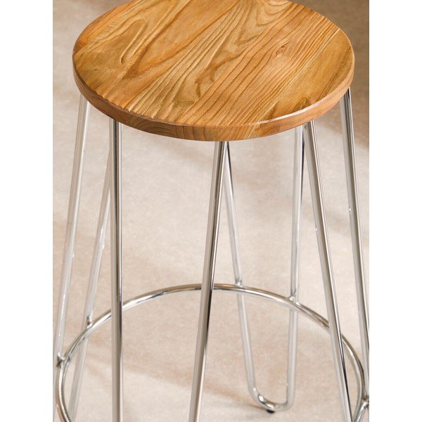 Hoker z litego drewna wiązu w kolorze srebra/w naturalnym kolorze (wysokość siedziska 75 cm) District – Premier Housewares-image-3