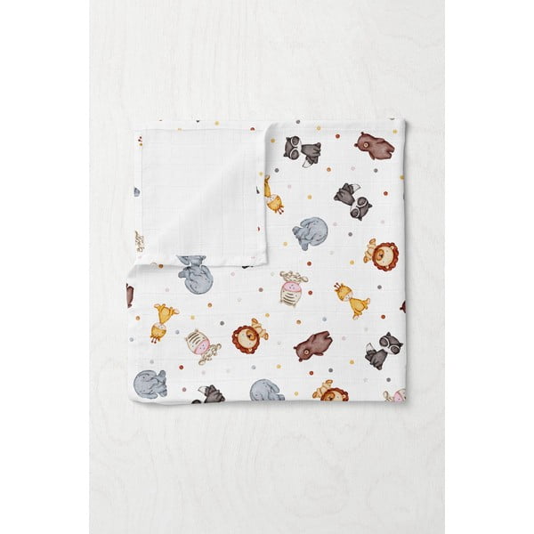 Biały koc dziecięcy muślinowy 75x100 cm Zoo – Mijolnir-image-1
