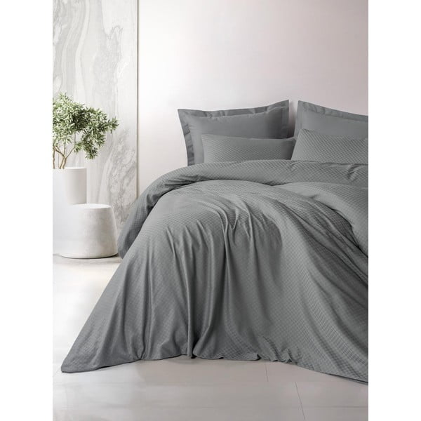 Szara pościel dwuosobowa z bawełny renforcé 240x220 cm Checkered – Mila Home Luxury-image-1