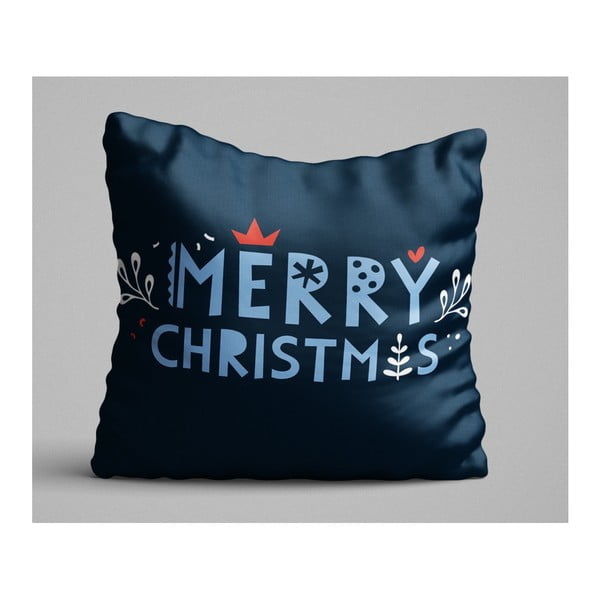 Niebieska poduszka Merry Christmas, 45x45 cm