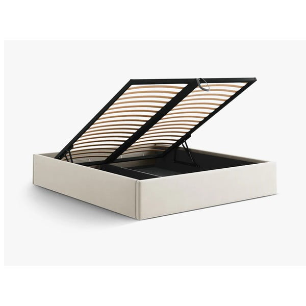 Beżowe tapicerowane łóżko dwuosobowe ze schowkiem/bez zagłówka ze stelażem 160x200 cm Susan – Micadoni -image-3