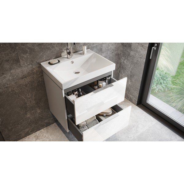 Biała wisząca szafka pod umywalkę z połyskiem 61x65 cm Celano – Germania-image-1