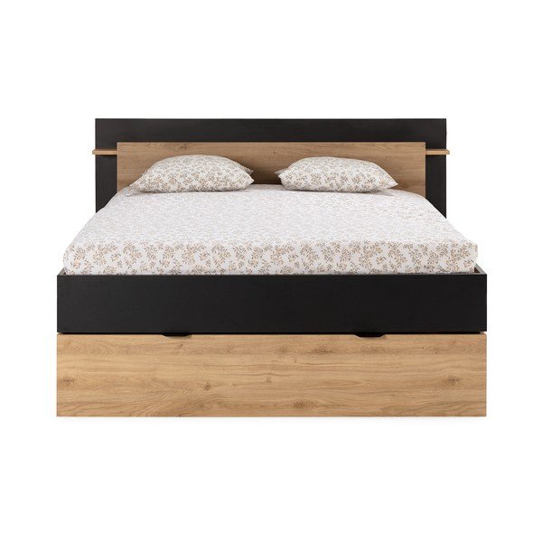 Czarno-naturalne łóżko dwuosobowe w dekorze dębu ze schowkiem bez stelaża 140x190 cm Albo – Marckeric-image-4