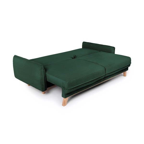 Ciemnozielona sztruksowa rozkładana/ze schowkiem sofa 218 cm Tori – Bonami Selection-image-4