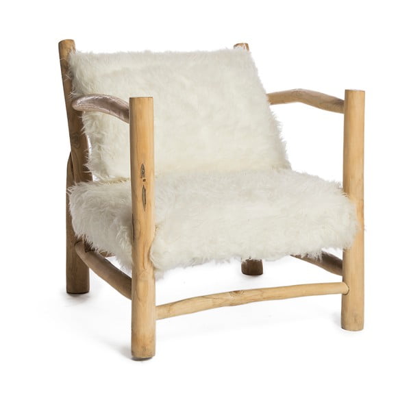 Biały fotel z konstrukcją z drewna tekowego Simla Simple