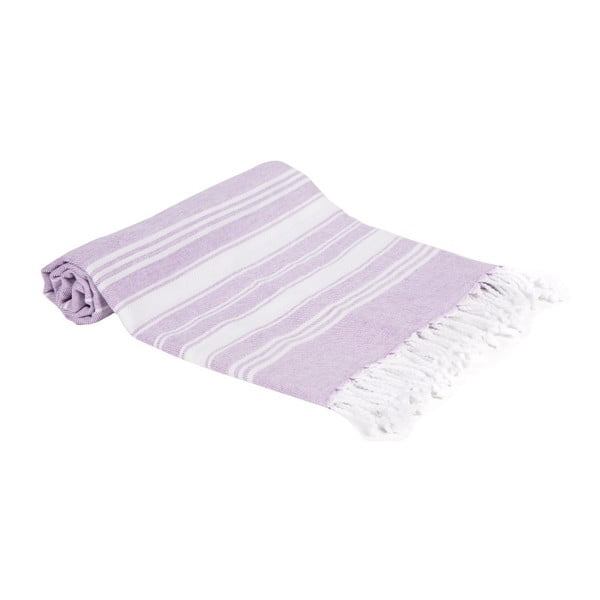 Fioletowy ręcznik kąpielowy tkany ręcznie Ivy's Nuray, 100x180 cm