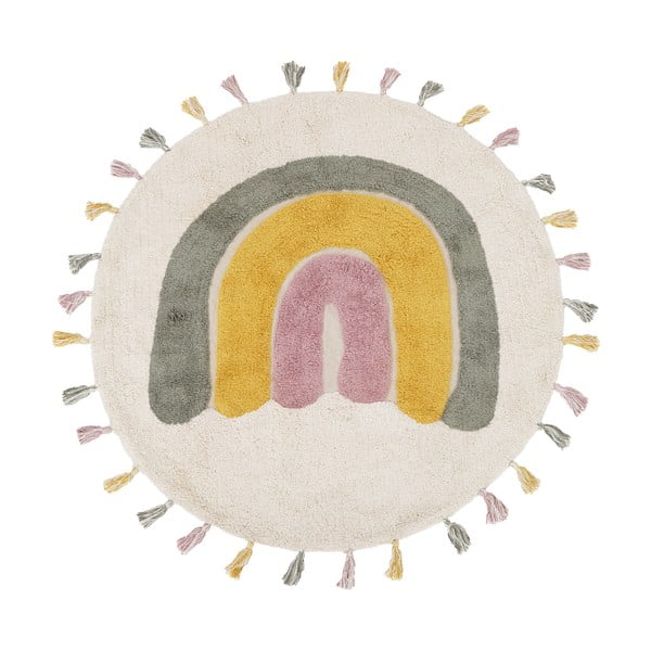Kremowy bawełniany dywan dziecięcy tkany ręcznie odpowiedni do prania ø110 cm Rainbow Moss – Nattiot