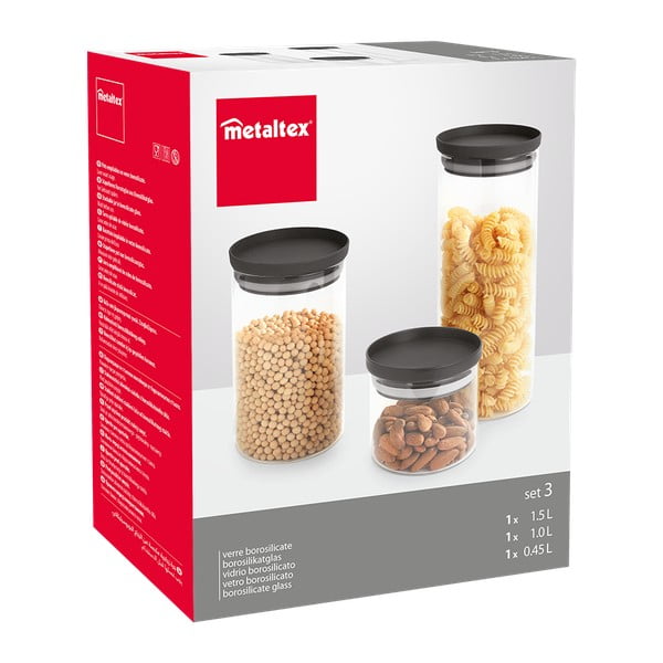 Szklane pojemniki na żywność 3 szt. – Metaltex-image-1