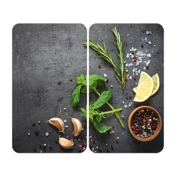 Zestaw 2 szarych szklanych płyt ochronnych na kuchenkę Wenko Universal Herbs