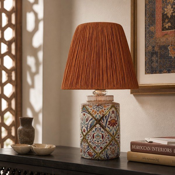 Lampa stołowa w kolorze terakoty z kloszem plecionki papierowej (wysokość 40 cm) Alev – Opviq lights-image-1