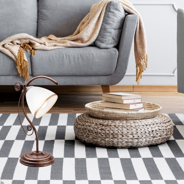 Biało-brązowa lampa stołowa ze szklanym kloszem (wysokość 39 cm) Retro Ii – LAMKUR-image-1