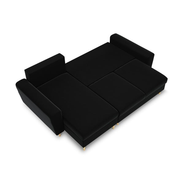 Czarny aksamitny rozkładany narożnik ze schowkiem Kyoto – Cosmopolitan Design-image-1