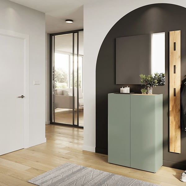 Jasnozielony zestaw do przedpokoju w dekorze dębu 104x200x33 cm Alviano – Germania-image-1