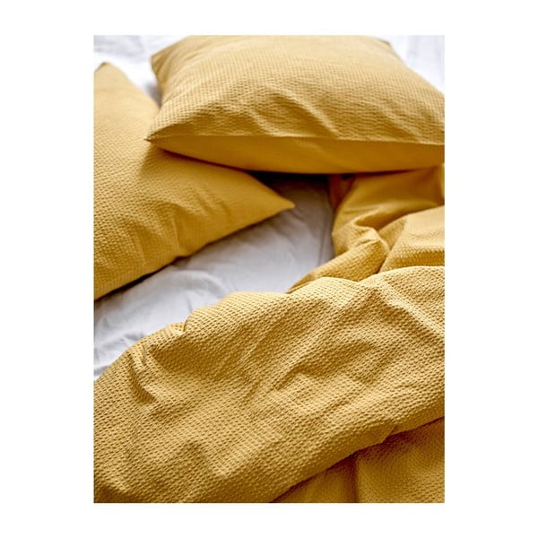 Żółta pościel z bawełny organicznej 200x140 cm Wave Straw - Södahl-image-1