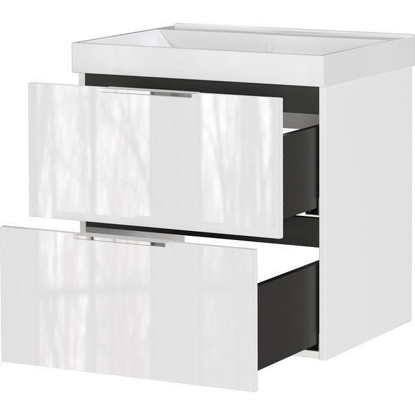 Biała wisząca szafka pod umywalkę z połyskiem 61x65 cm Celano – Germania-image-4
