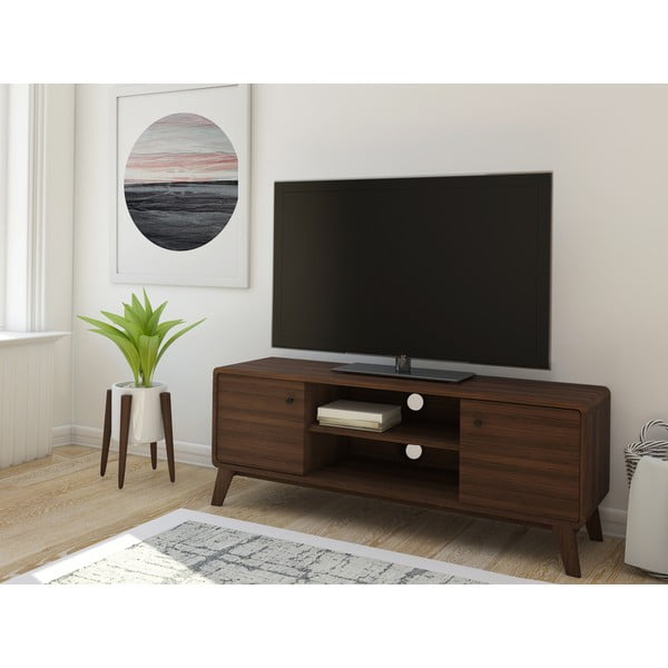 Brązowa szafka pod TV w dekorze orzecha 140x53 cm Caitlin – Støraa-image-1