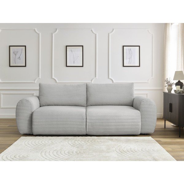 Jasnoszara sztruksowa rozkładana sofa 257 cm Lucien – Bobochic Paris-image-1
