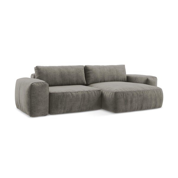 Szary rozkładany narożnik z tkaniny szenilowej (prawostronny/z szezlongiem) Kuki – Makamii-image-2