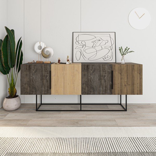 Brązowa niska komoda w dekorze dębu 200x80 cm Titan – Marckeric-image-4