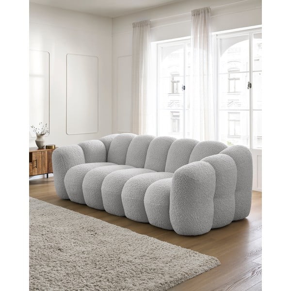 Jasnoszara sofa z materiału bouclé 232 cm Hippolyte – Bobochic Paris-image-1