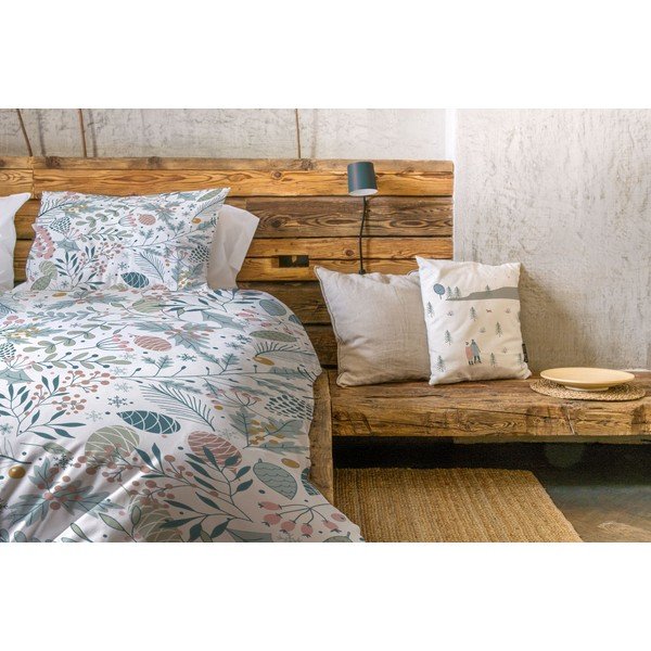 Biała/niebieska pościel jednoosobowa z satyny bawełnianej 140x200 cm Pastel Christmas – Butter Kings-image-1