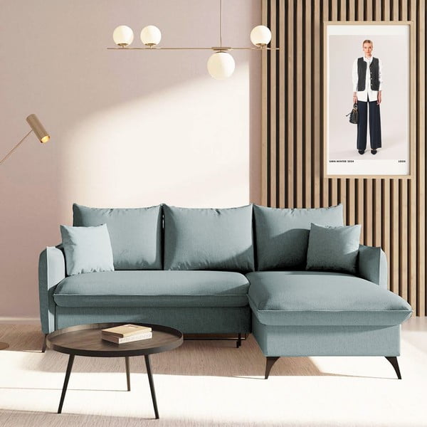 Jasnoniebieski rozkładany narożnik ze schowkiem (prawostronny/z szezlongiem) Brim – Rodier-image-1